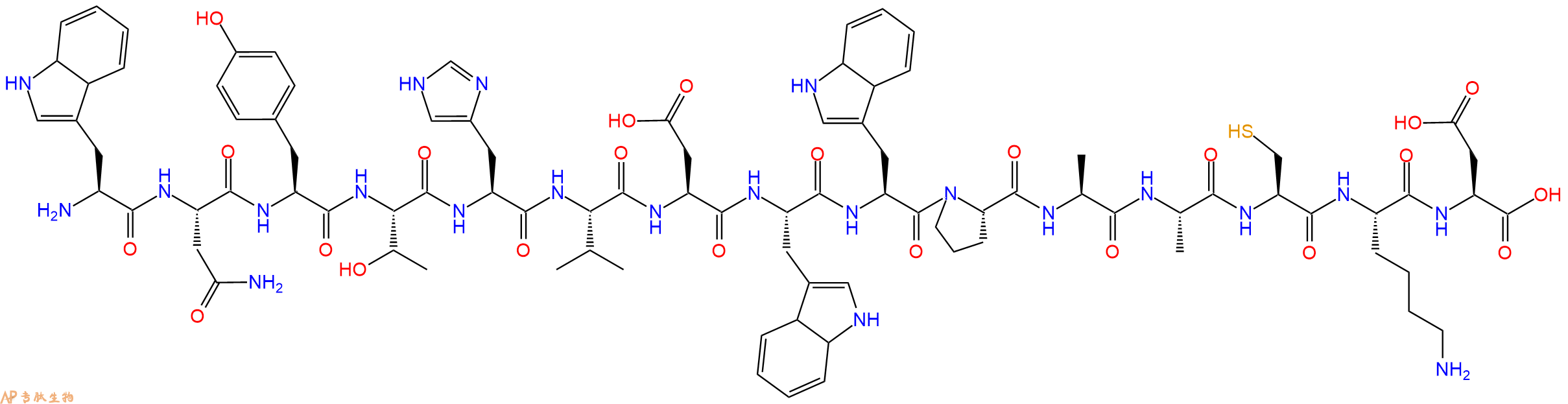 多肽WNYTHVDWWPAACKD的参数和合成路线|三字母为Trp-Asn-Tyr-Thr-His-