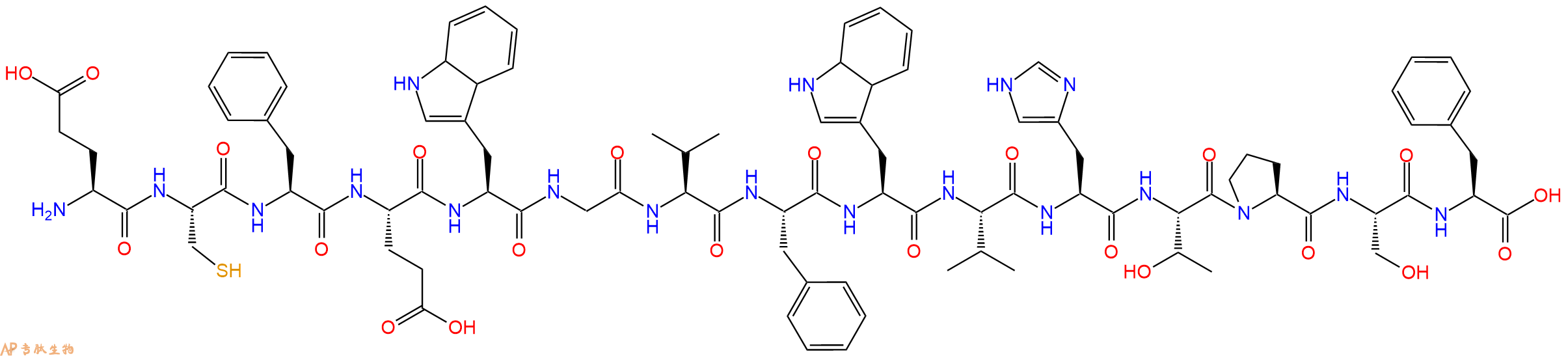 多肽ECFEWGVFWVHTPSF的参数和合成路线|三字母为Glu-Cys-Phe-Glu-Trp-