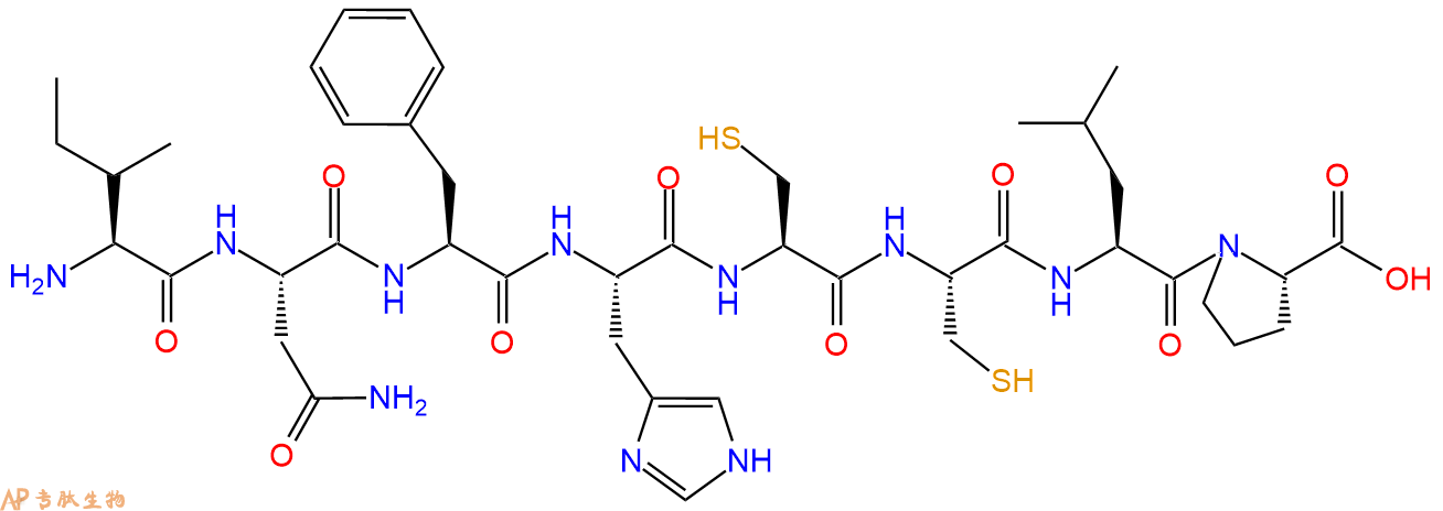 多肽INFHCCLP的参数和合成路线|三字母为Ile-Asn-Phe-His-Cys-Cys-Leu
