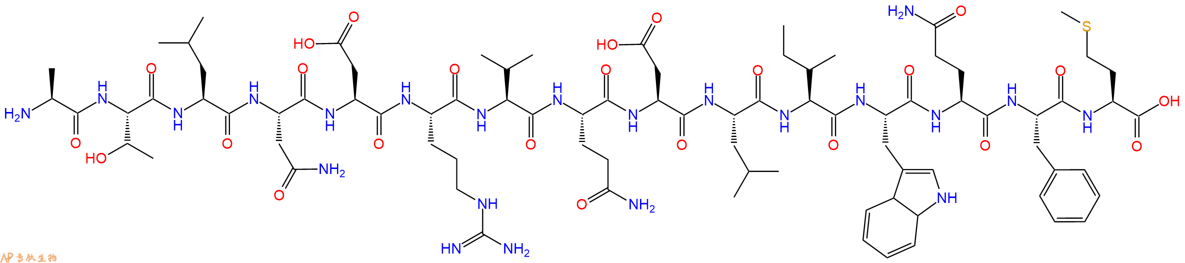 多肽ATLNDRVQDLIWQFM的参数和合成路线|三字母为Ala-Thr-Leu-Asn-Asp-