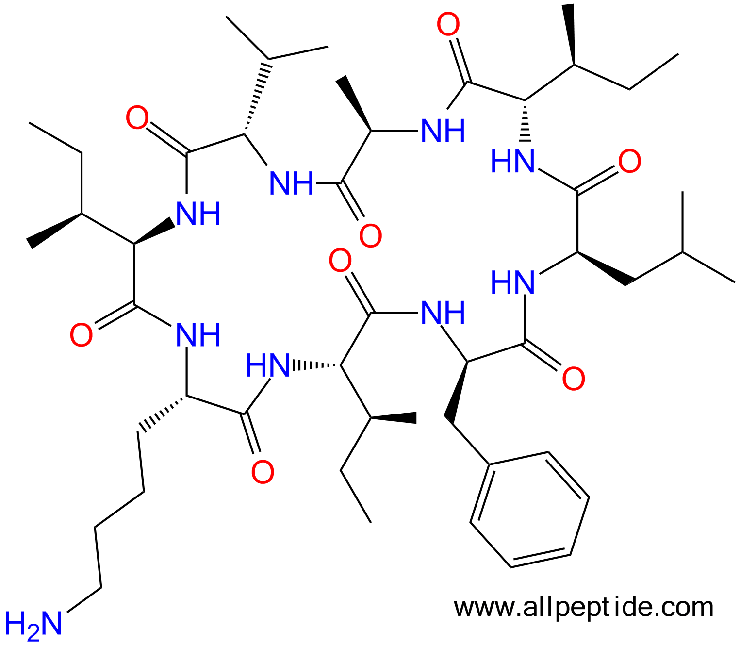 专肽生物产品八肽cyclo(V-DIle-KI-DPhe-DLeu-I-DAla)(main chain cyc1444002-15-6