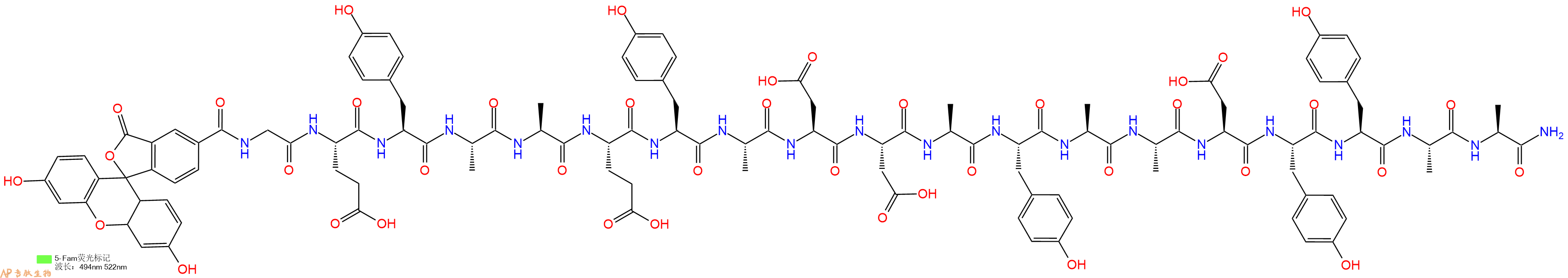 专肽生物产品荧光标记肽5-FAM-GEYAAEYADDAYAADYYAA-NH2