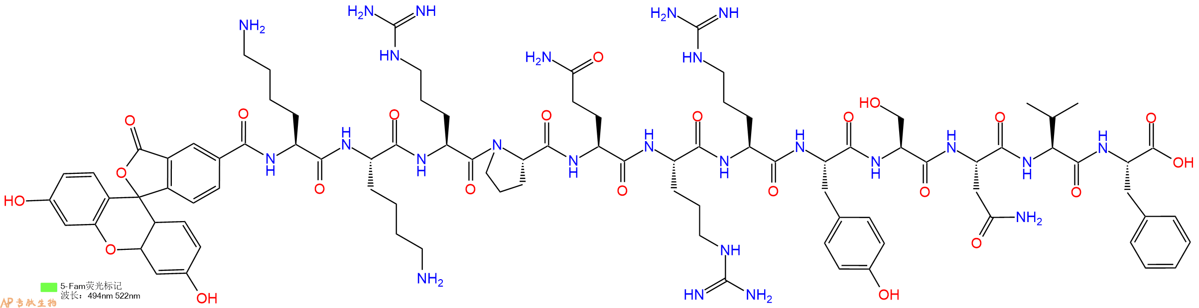 专肽生物产品荧光标记肽5FAM-KKRPQRRYSNVF