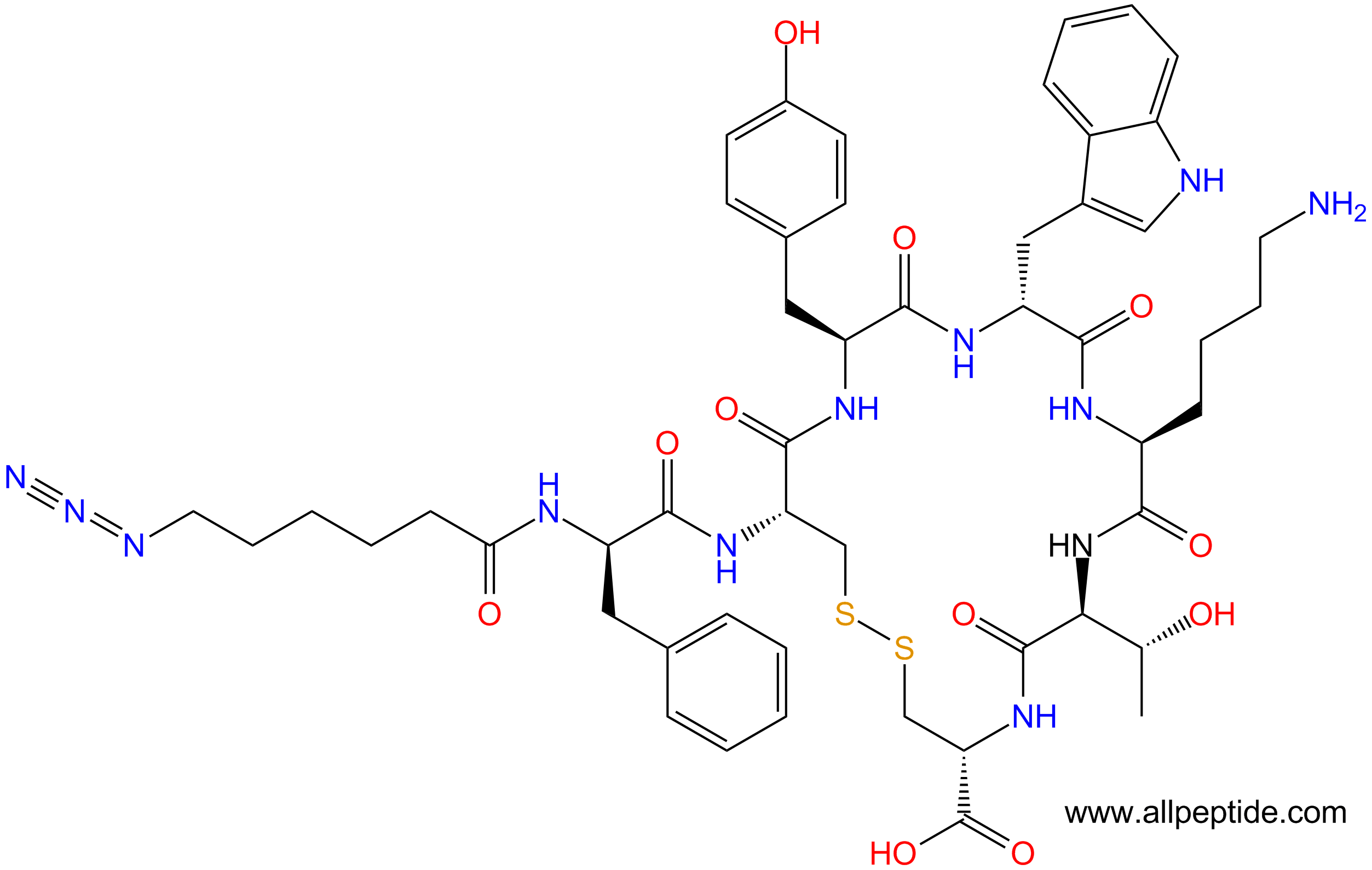 专肽生物产品N3-Ahx-DPhe-cyclo(Cys-Tyr-DTrp-K-T-Cys)-threol1173177-25-7