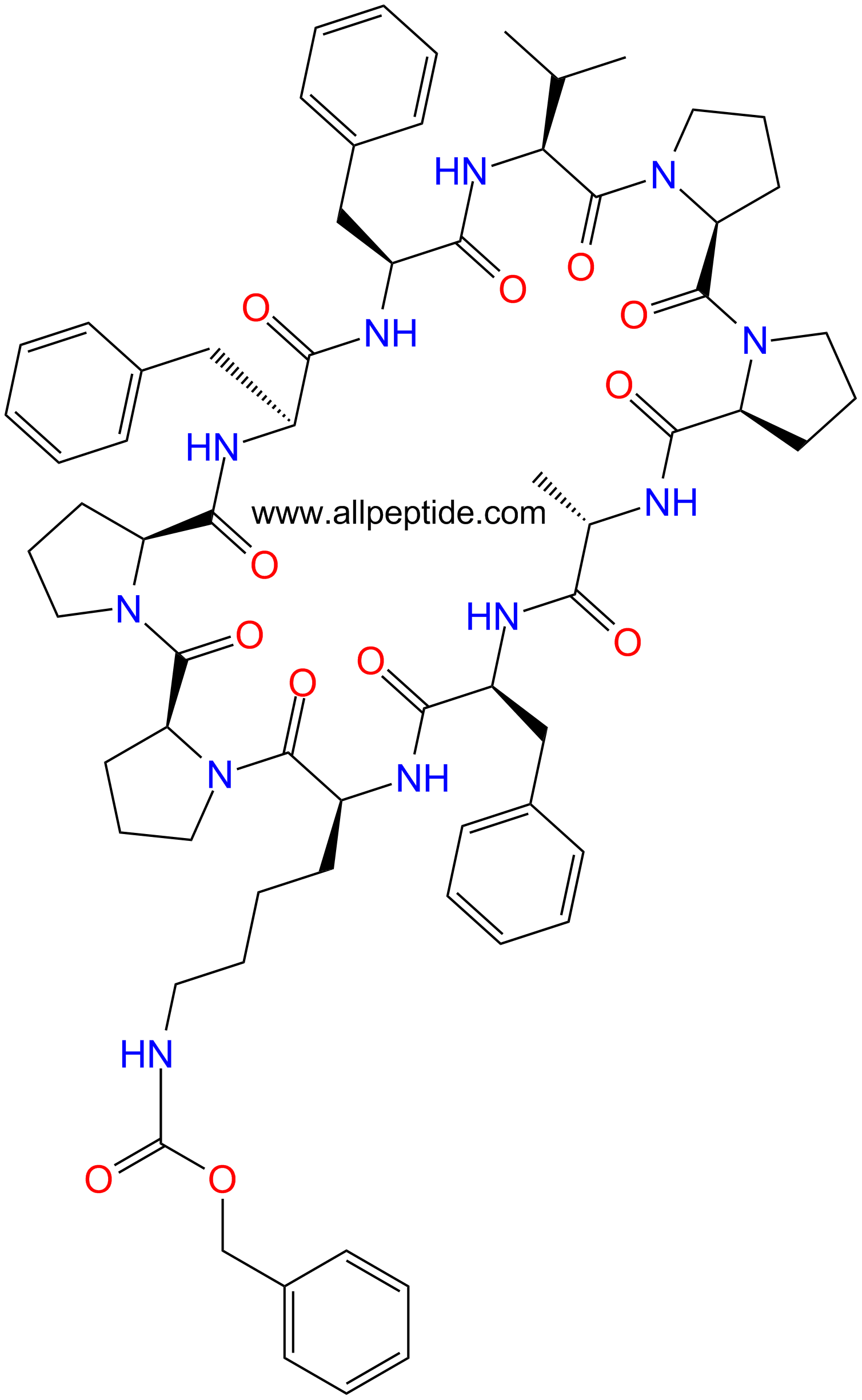 专肽生物产品cyclo-(-Lys(Cbz)-P-Pro-F-Phe-Val-P-Pro-A-F-)70840-87-8