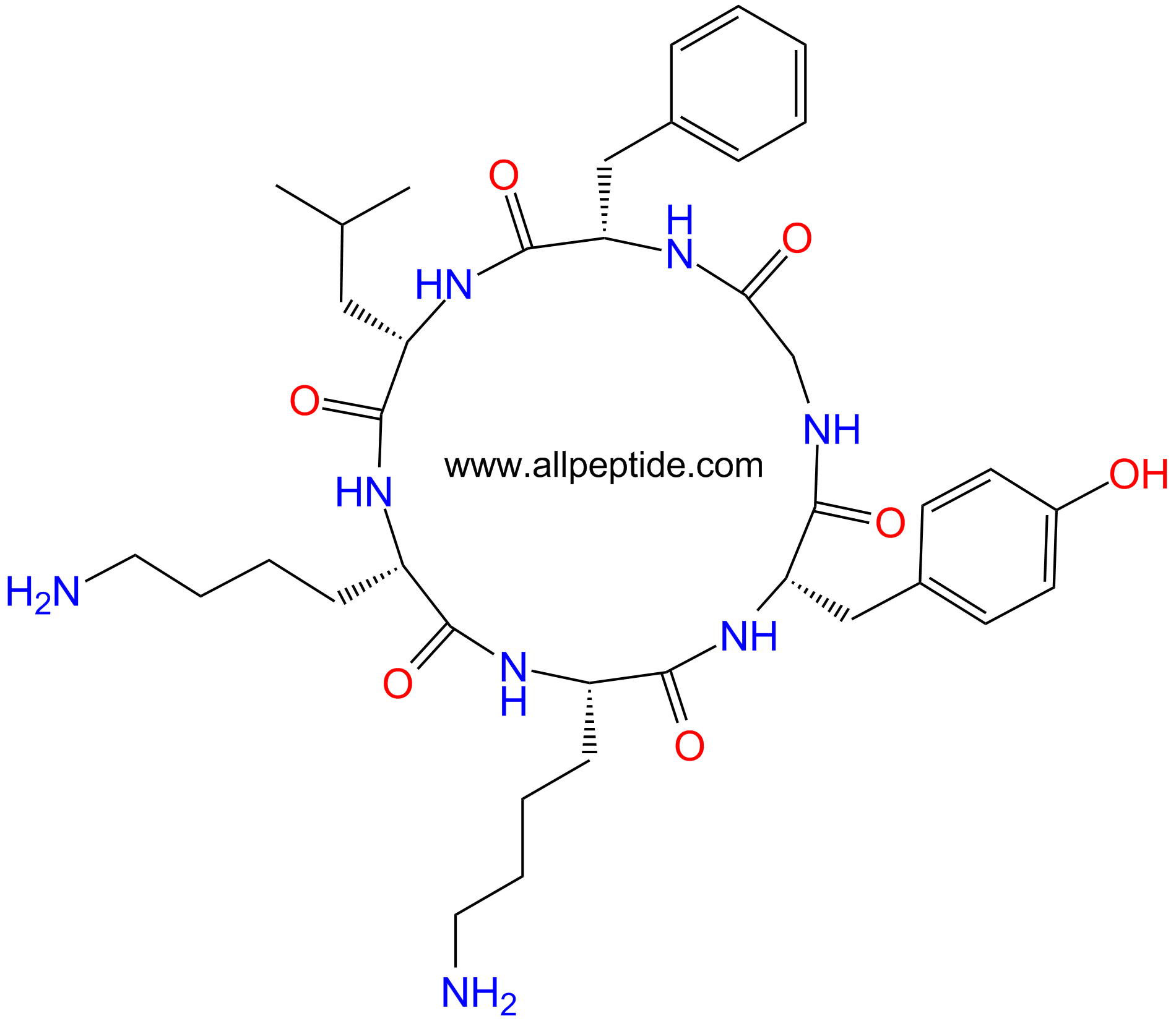 专肽生物产品环六肽c(Leu-Lys-Lys-Tyr-Gly-Phe)、c(LKKYGF)79525-56-7