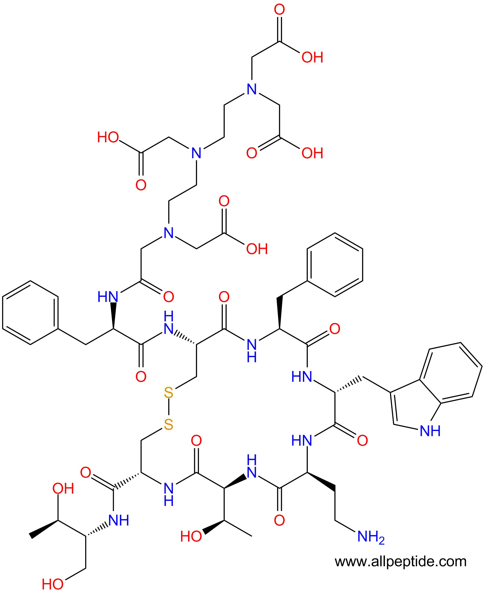 专肽生物产品喷曲肽：DTPA-DPhe-Cys-Phe-DTrp-Dab-Thr-Cys-Thr-OL (Dis138661-02-6