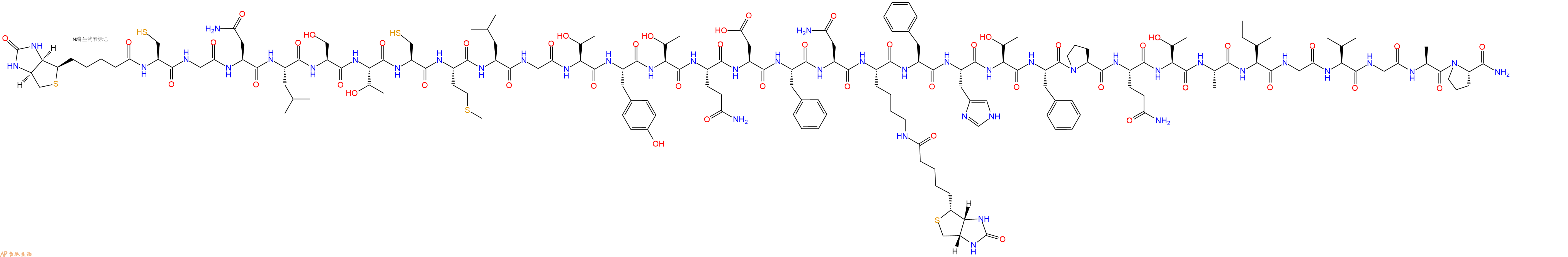 专肽生物产品生物素标记肽Biotin-Cys-Gly-Asn-Leu-Ser-Thr-Cys-Met-Leu-1872440-39-5