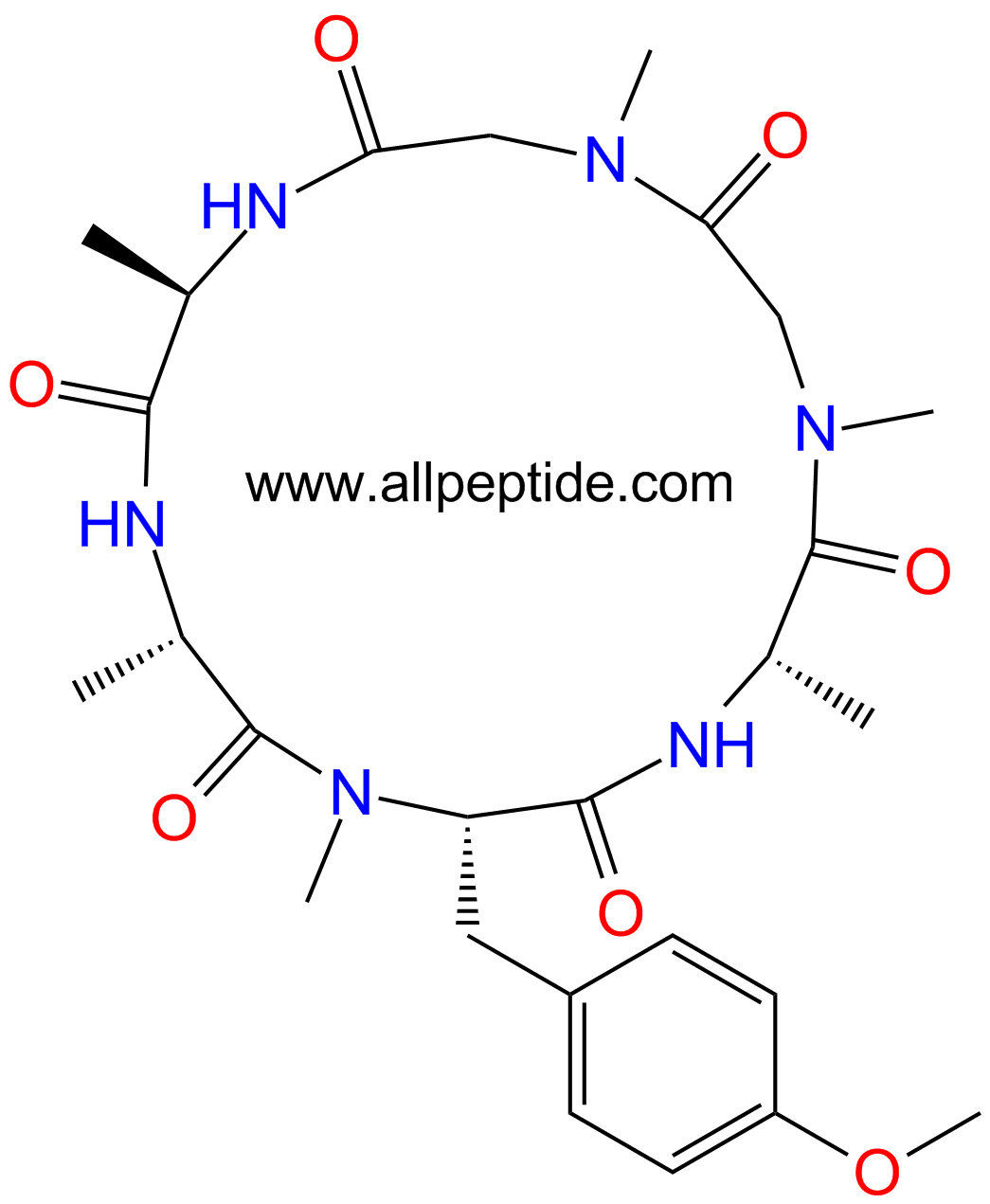 专肽生物产品Cyclo-(DAla-A-N-甲酯化-Tyr(OCH3)-A-N-甲酯化-G-N-甲酯化-Gly)112196-46-0