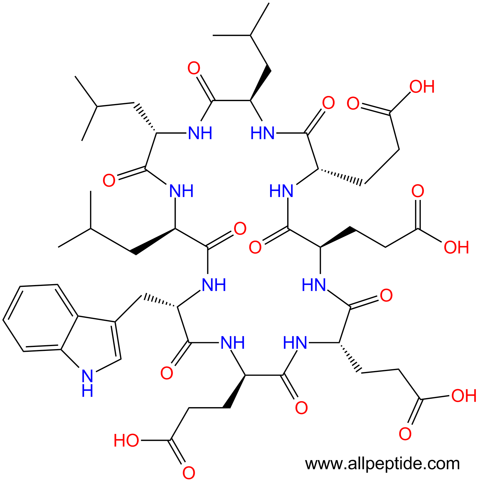 专肽生物产品八肽cyclo(DGlu-E-DGlu-E-DLeu-L-DLeu-W)(main chain cy1041431-82-6