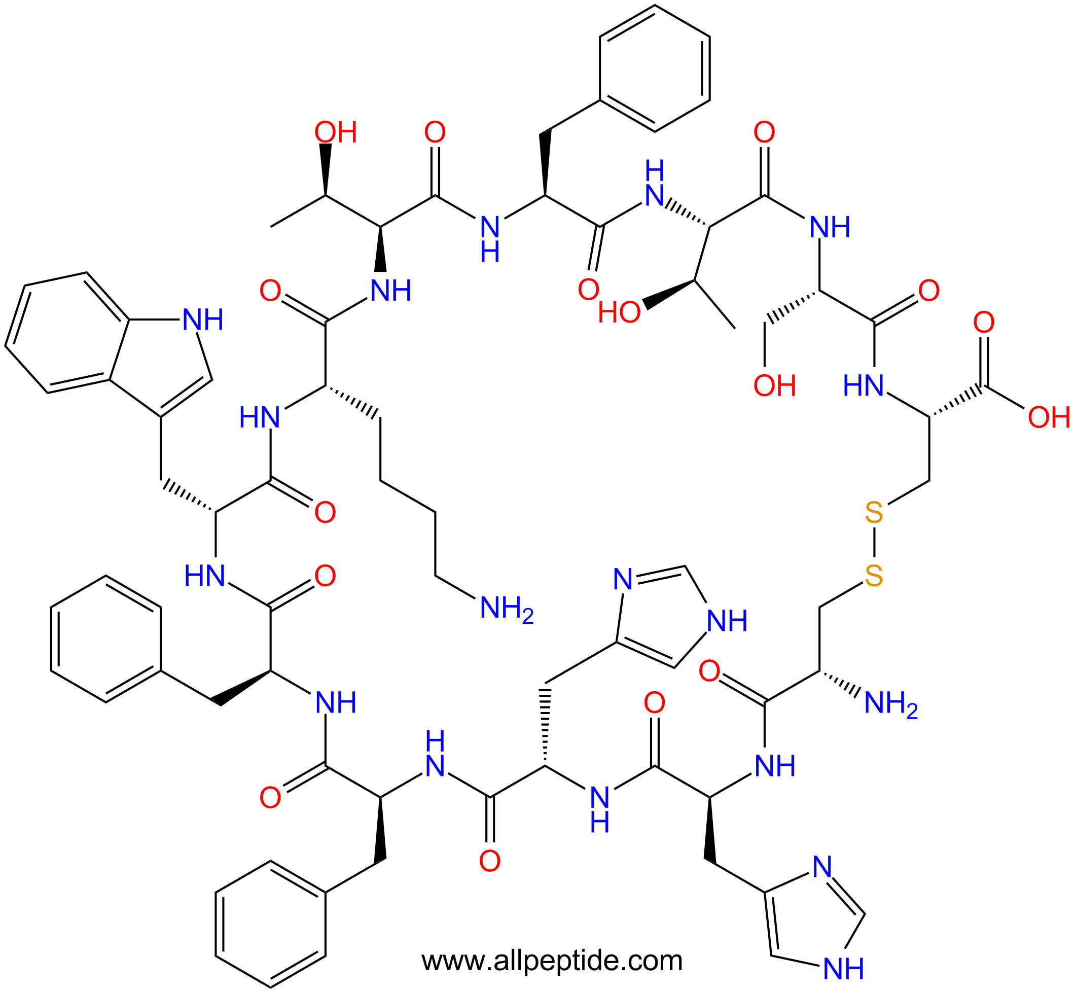 专肽生物产品生长激素抑制素[Des-Ala1, des-Gly2, His4, 5, DTrp8]-Somato68463-41-2