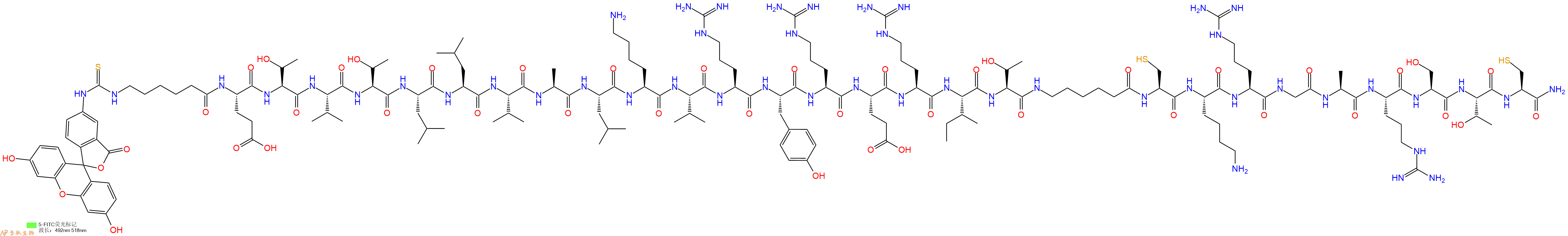 专肽生物产品FITC-Acp-Glu-Thr-Val-Thr-Leu-Leu-Val-Ala-Leu-Lys-V
