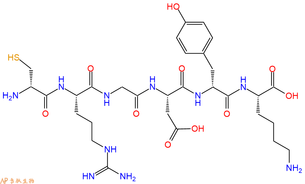 专肽生物产品六肽DCys-Arg-Gly-Asp-DTyr-Lys