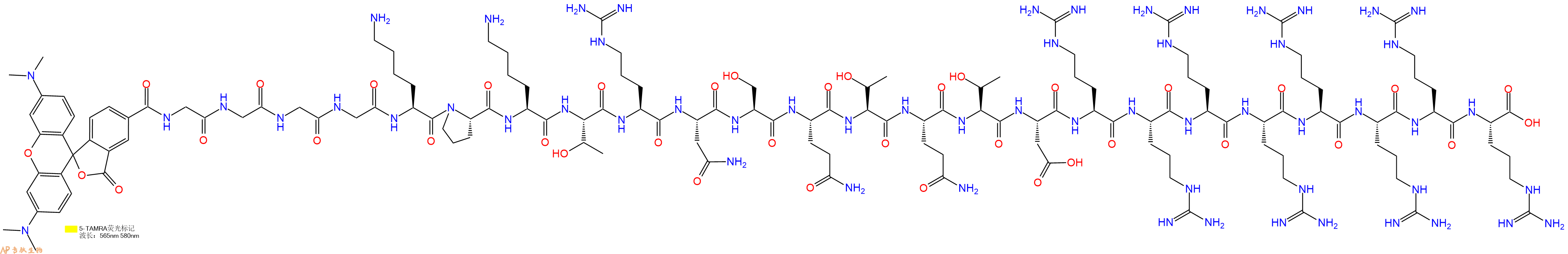 专肽生物产品二十四肽Tamra-GGGGKPKTRNSQTQTDRRRRRRRR
