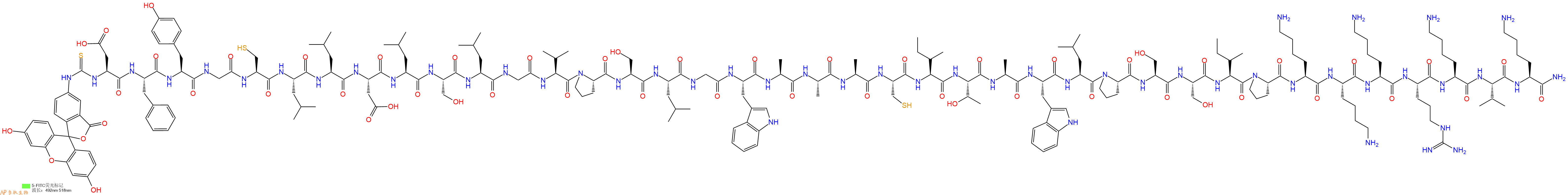 专肽生物产品FITC-Asp-Phe-Tyr-Gly-Cys-Leu-Leu-Asp-Leu-Ser-Leu-G