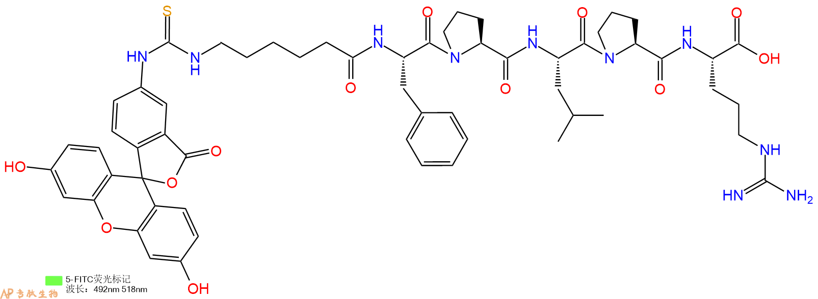 专肽生物产品六肽FITC-Acp-Phe-Pro-Leu-Pro-Arg