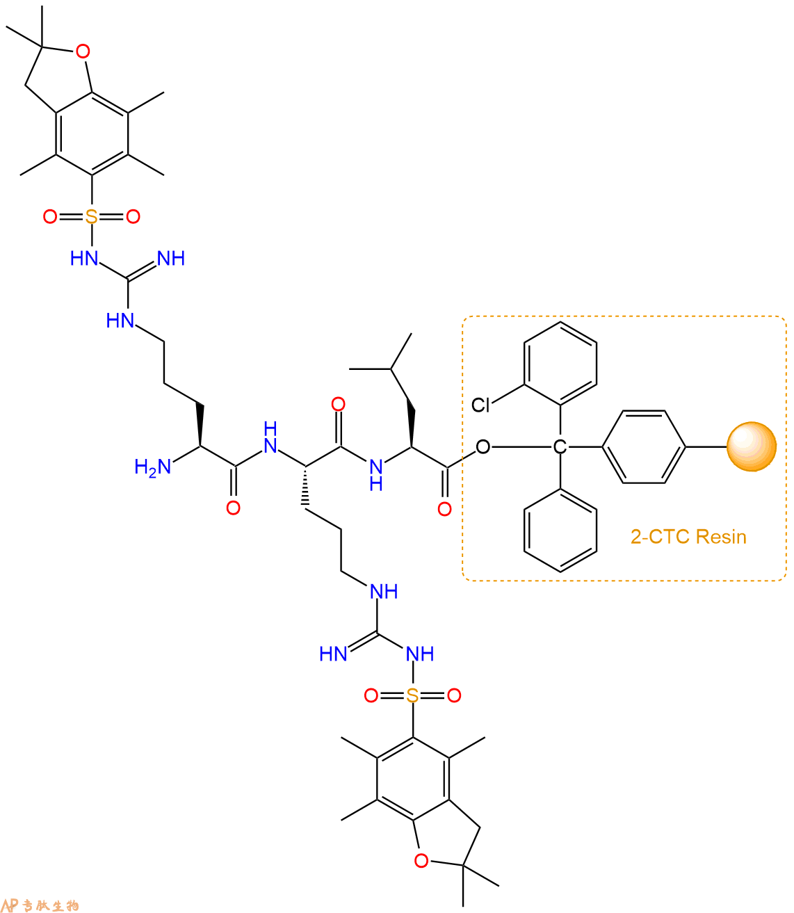 专肽生物产品树脂三肽Arg(Pbf)-Arg(Pbf)-Leu-CTCResin