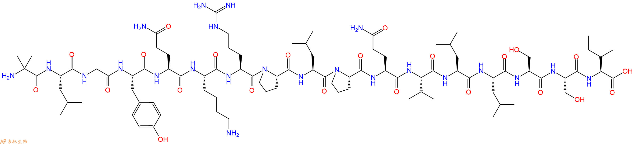 专肽生物产品H2N-Aib-Leu-Gly-Tyr-Gln-Lys-Arg-Pro-Leu-Pro-Gln-Va