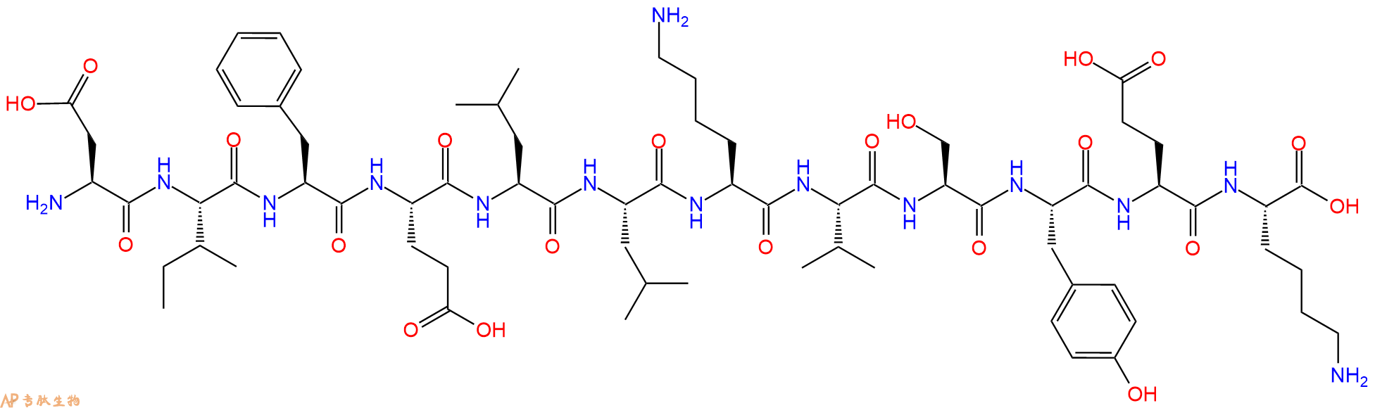 专肽生物产品H2N-Asp-Ile-Phe-Glu-Leu-Leu-Lys-Val-Ser-Tyr-Glu-Ly