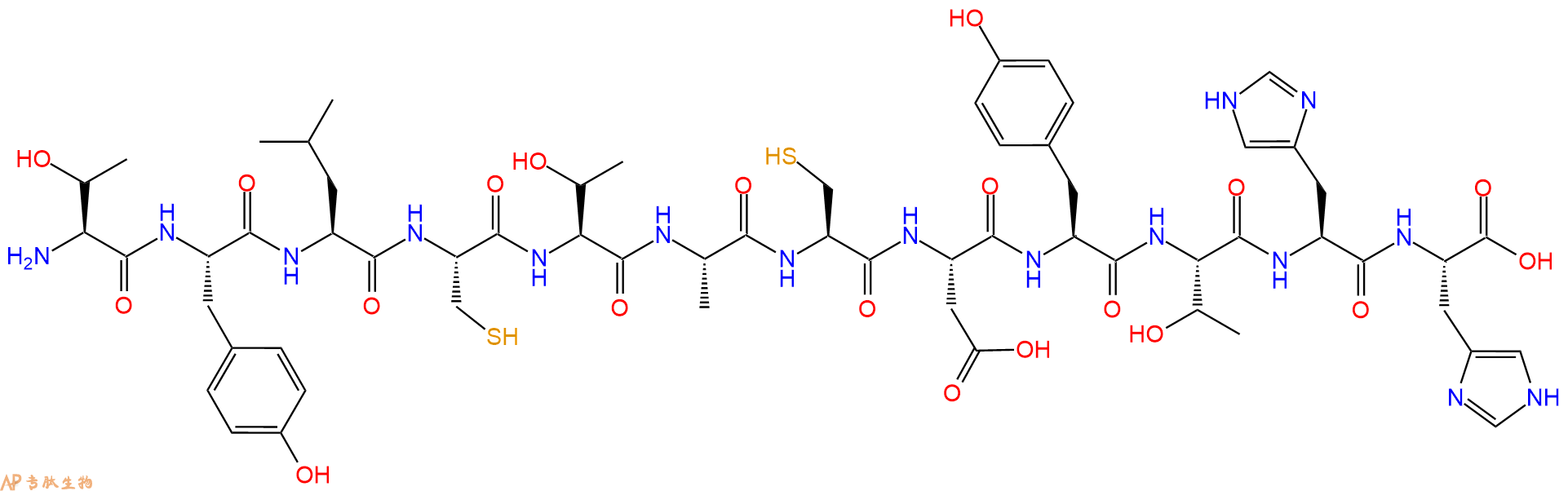 专肽生物产品H2N-Thr-Tyr-Leu-Cys-Thr-Ala-Cys-Asp-Tyr-Thr-His-Hi