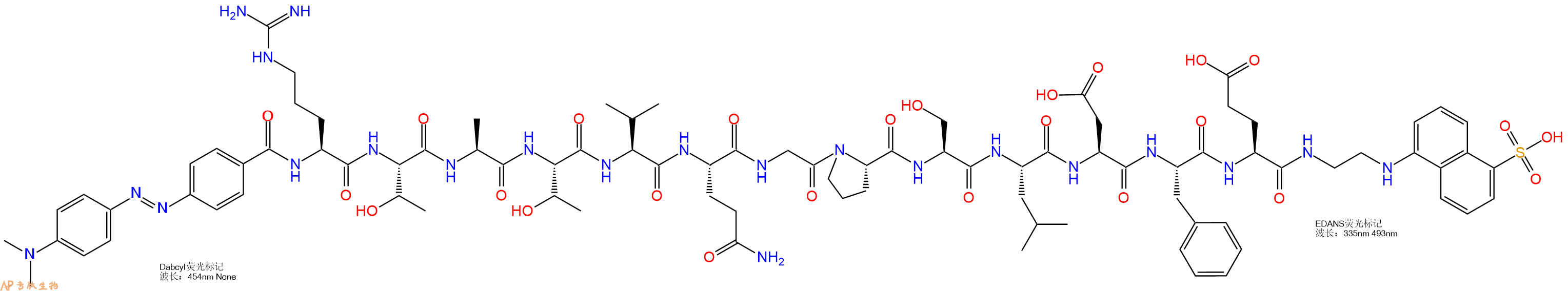 专肽生物产品DABCYL-Arg-Thr-Ala-Thr-Val-Gln-Gly-Pro-Ser-Leu-Asp