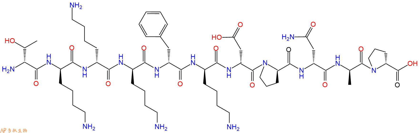 专肽生物产品H2N-DThr-DLys-DLys-DLys-DPhe-DLys-DAsp-DPro-DAsn-D