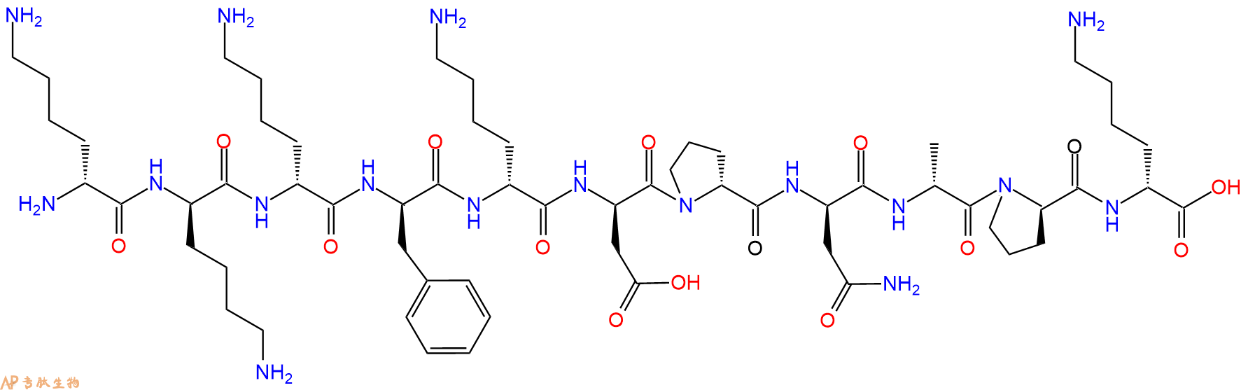 专肽生物产品H2N-DLys-DLys-DLys-DPhe-DLys-DAsp-DPro-DAsn-DAla-D