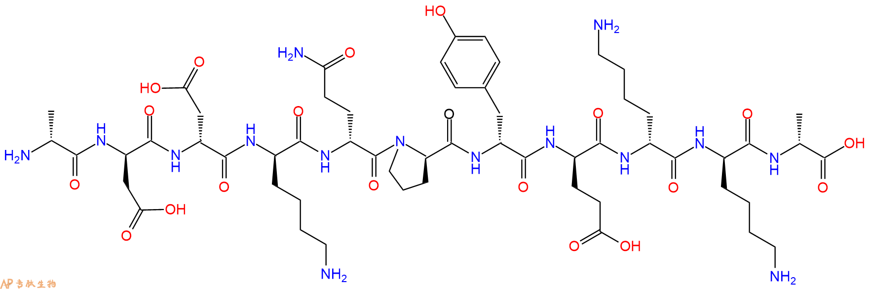专肽生物产品H2N-DAla-DAsp-DAsp-DLys-DGln-DPro-DTyr-DGlu-DLys-D
