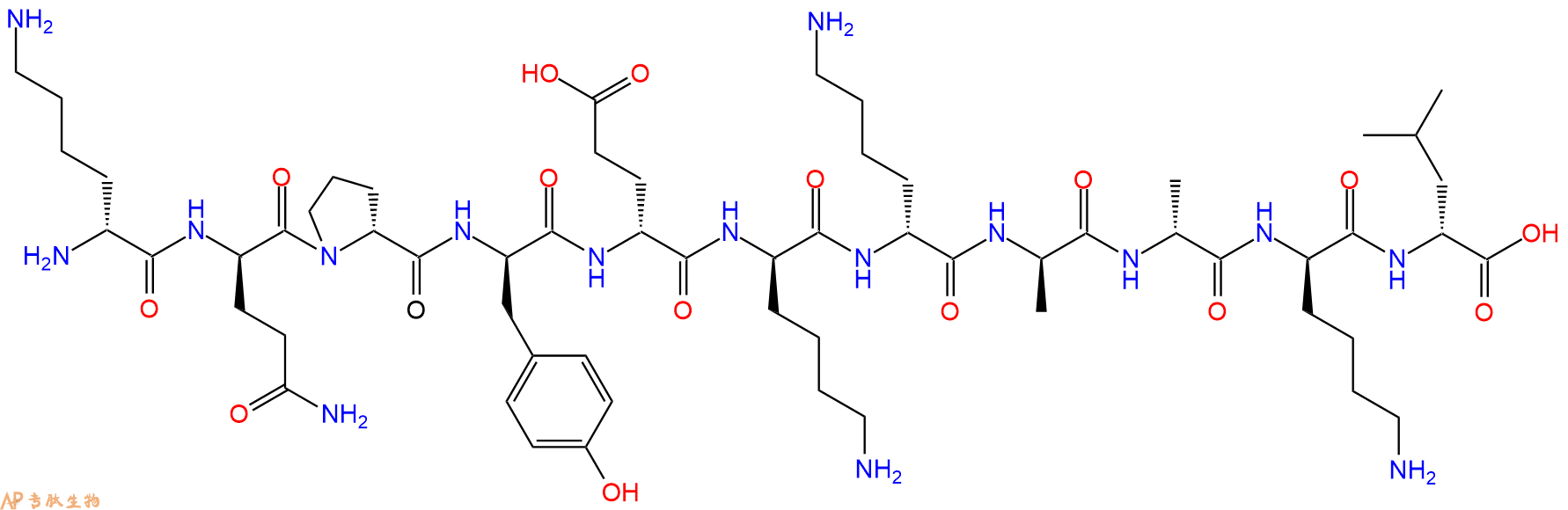专肽生物产品H2N-DLys-DGln-DPro-DTyr-DGlu-DLys-DLys-DAla-DAla-D