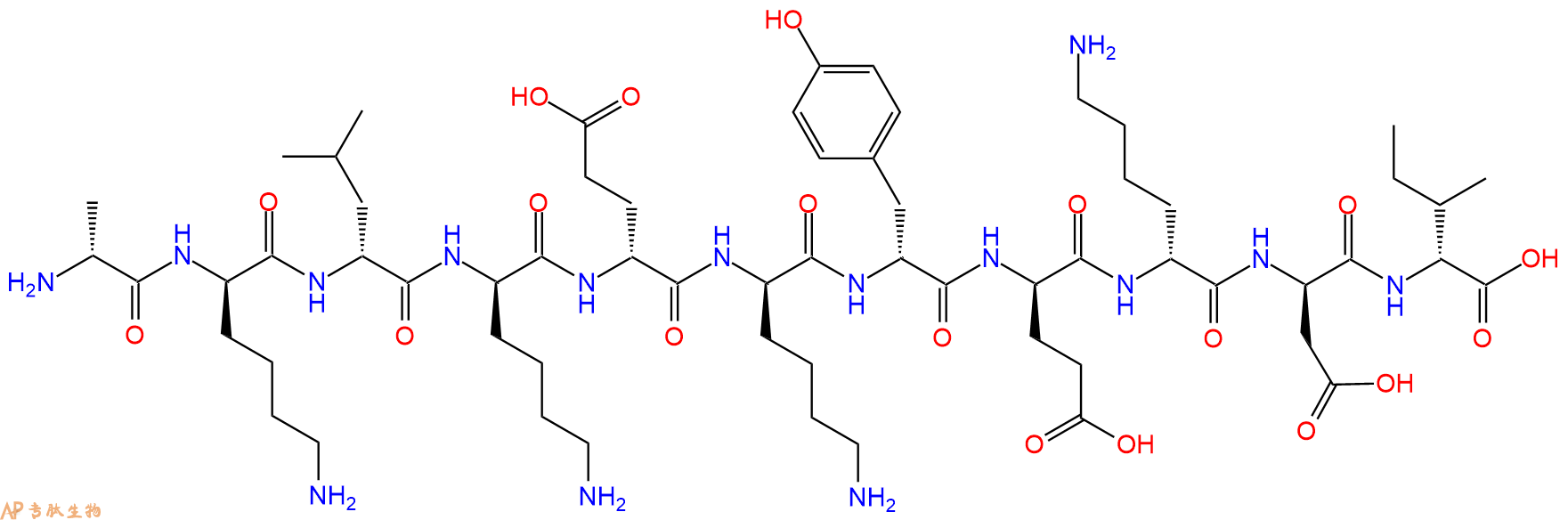 专肽生物产品H2N-DAla-DLys-DLeu-DLys-DGlu-DLys-DTyr-DGlu-DLys-D