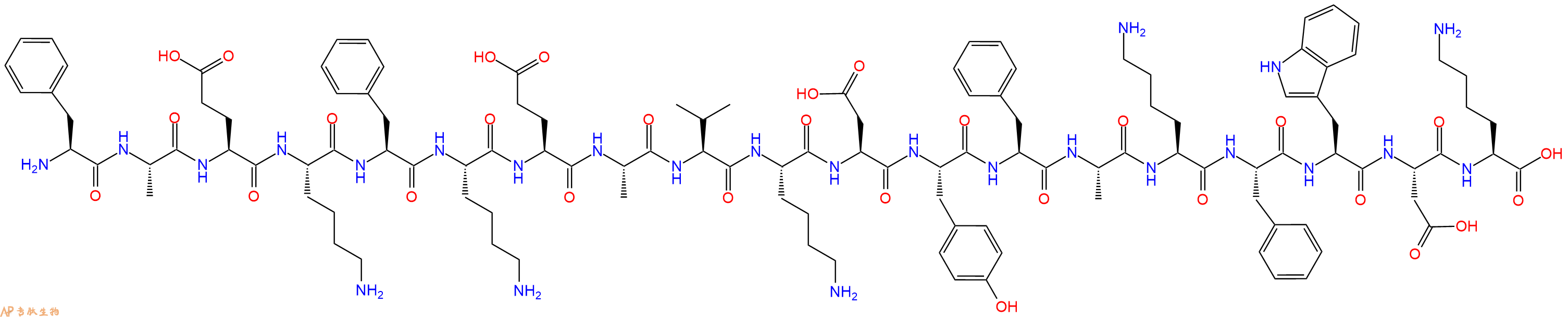 专肽生物产品H2N-Phe-Ala-Glu-Lys-Phe-Lys-Glu-Ala-Val-Lys-Asp-Ty