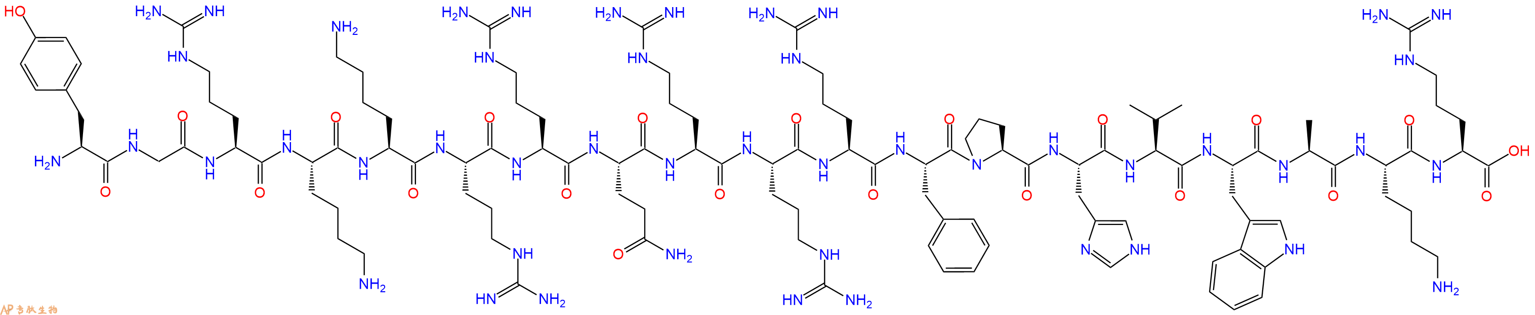 专肽生物产品H2N-Tyr-Gly-Arg-Lys-Lys-Arg-Arg-Gln-Arg-Arg-Arg-Ph