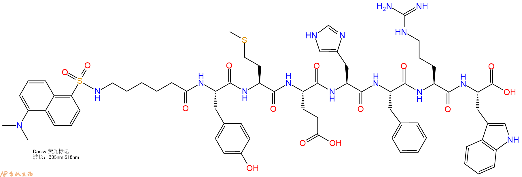 专肽生物产品Dansyl-Ahx-Tyr-Met-Glu-His-Phe-Arg-Trp-COOH