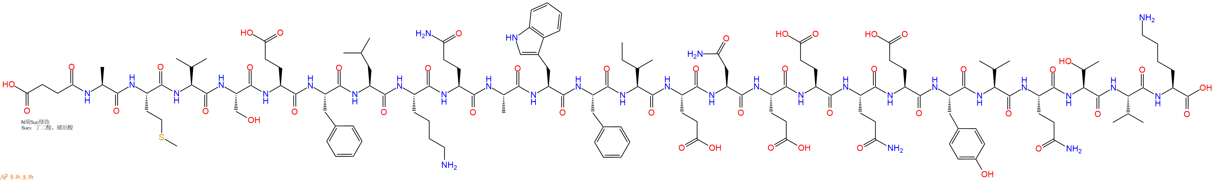 专肽生物产品Suc-Ala-Met-Val-Ser-Glu-Phe-Leu-Lys-Gln-Ala-Trp-Ph