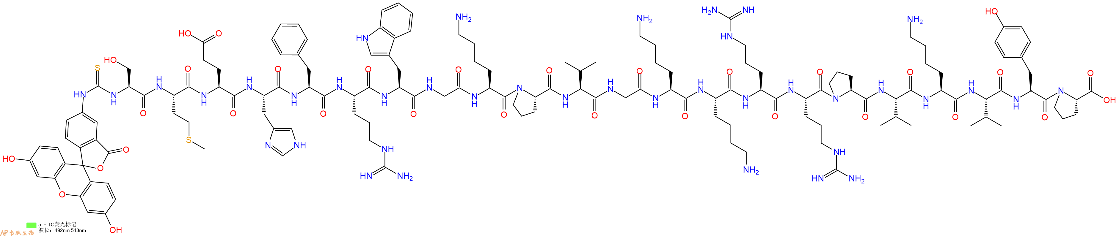 专肽生物产品5FITC-Ser-Met-Glu-His-Phe-Arg-Trp-Gly-Lys-Pro-Val-