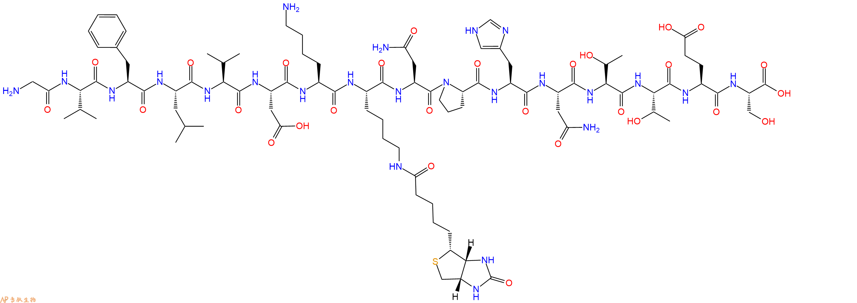 专肽生物产品H2N-Gly-Val-Phe-Leu-Val-Asp-Lys-Lys(Biotin)-Asn-Pr