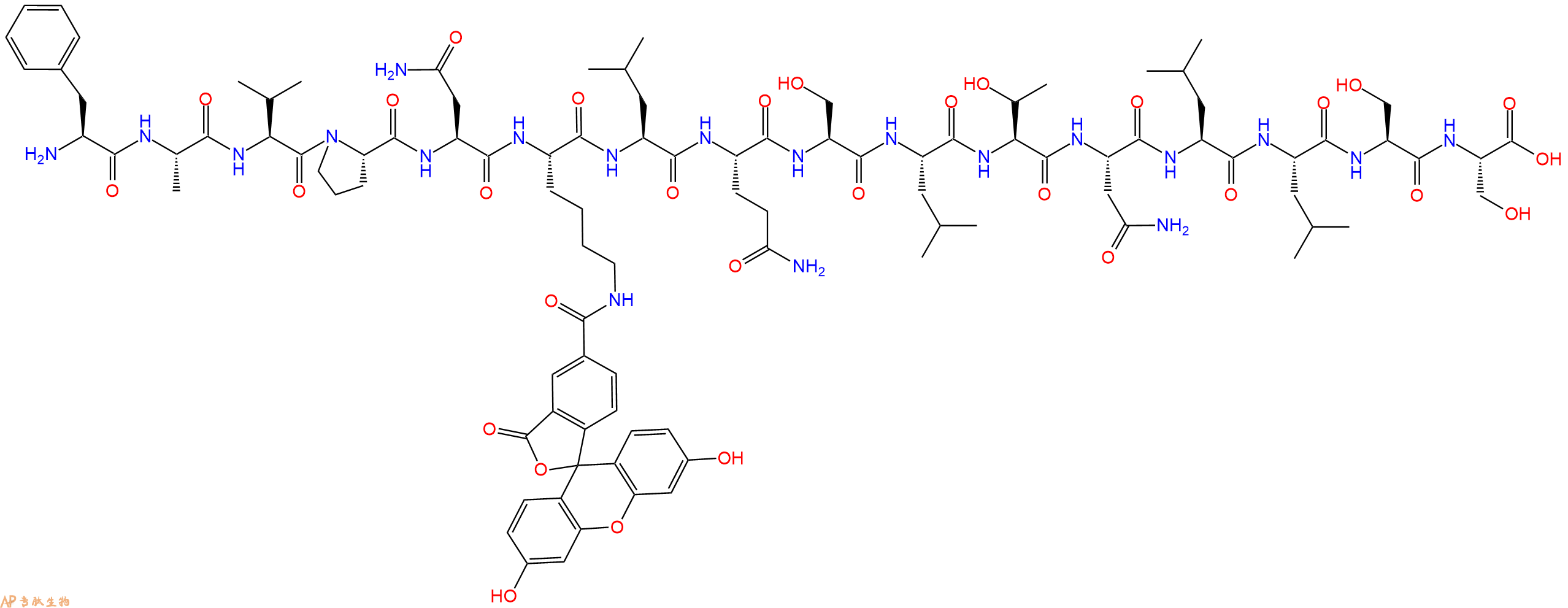 专肽生物产品H2N-Phe-Ala-Val-Pro-Asn-Lys(5Fam)-Leu-Gln-Ser-Leu-