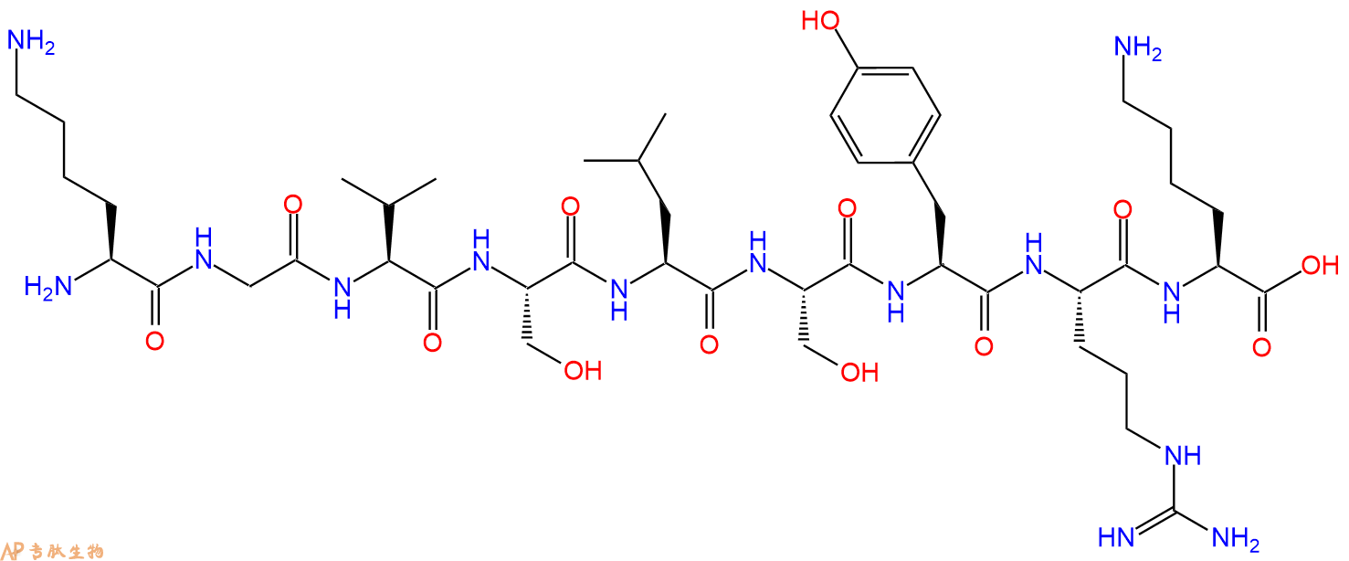 专肽生物产品H2N-Lys-Gly-Val-Ser-Leu-Ser-Tyr-Arg-Lys-COOH