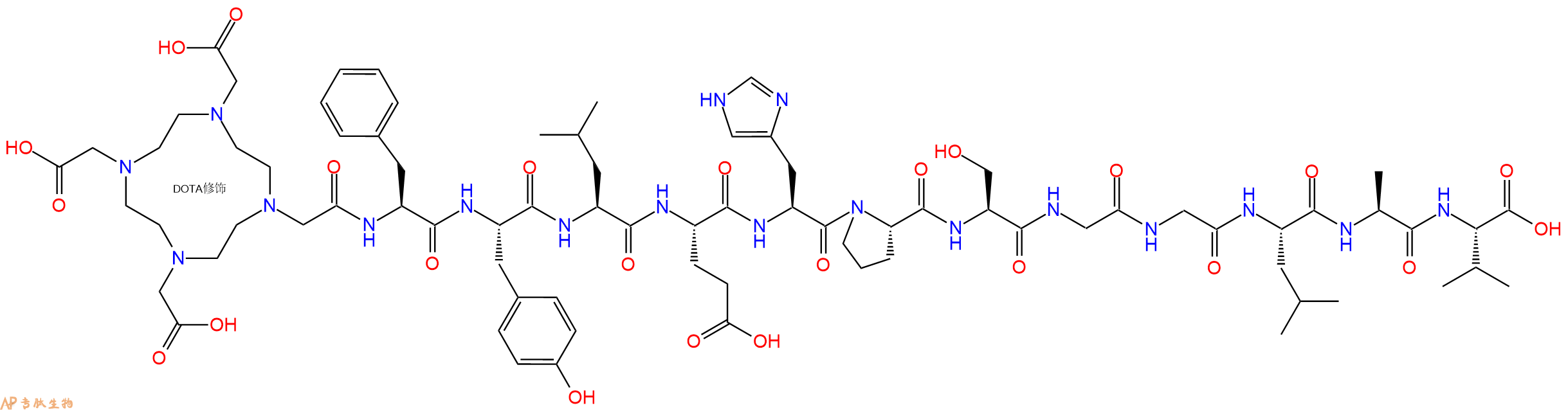 专肽生物产品DOTA-Phe-Tyr-Leu-Glu-His-Pro-Ser-Gly-Gly-Leu-Ala-Val-COOH