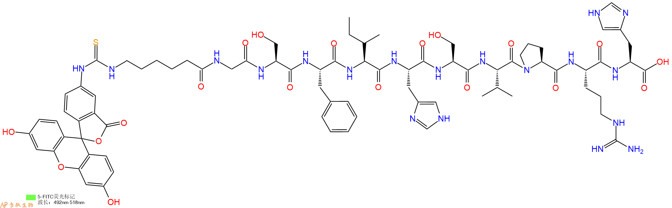专肽生物产品5FITC-Ahx-Gly-Ser-Phe-Ile-His-Ser-Val-Pro-Arg-His-COOH