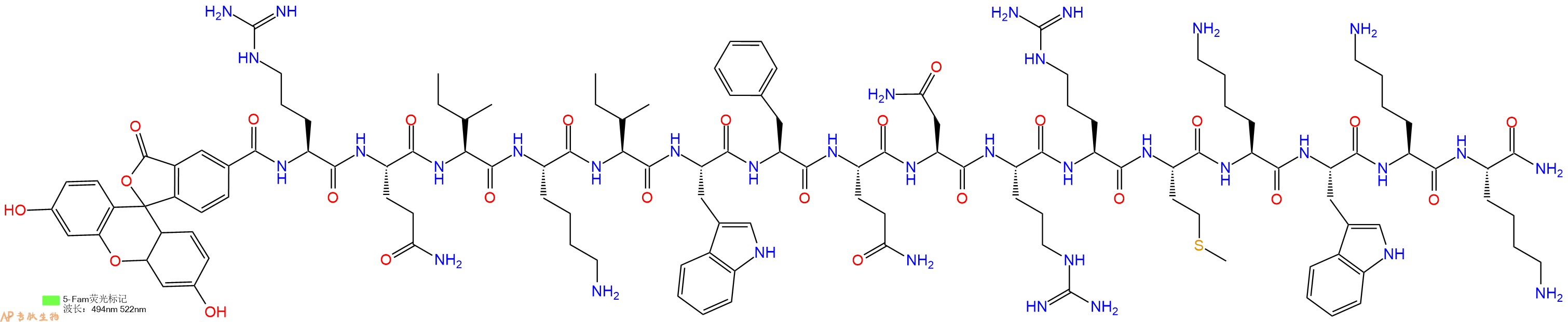 专肽生物产品Antennapedia Peptide (43-58), FAM-labeled