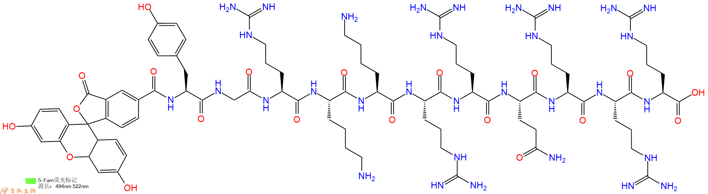 专肽生物产品细胞穿膜肽HIV-TAT (47-57), FAM - labeled1676104-81-6