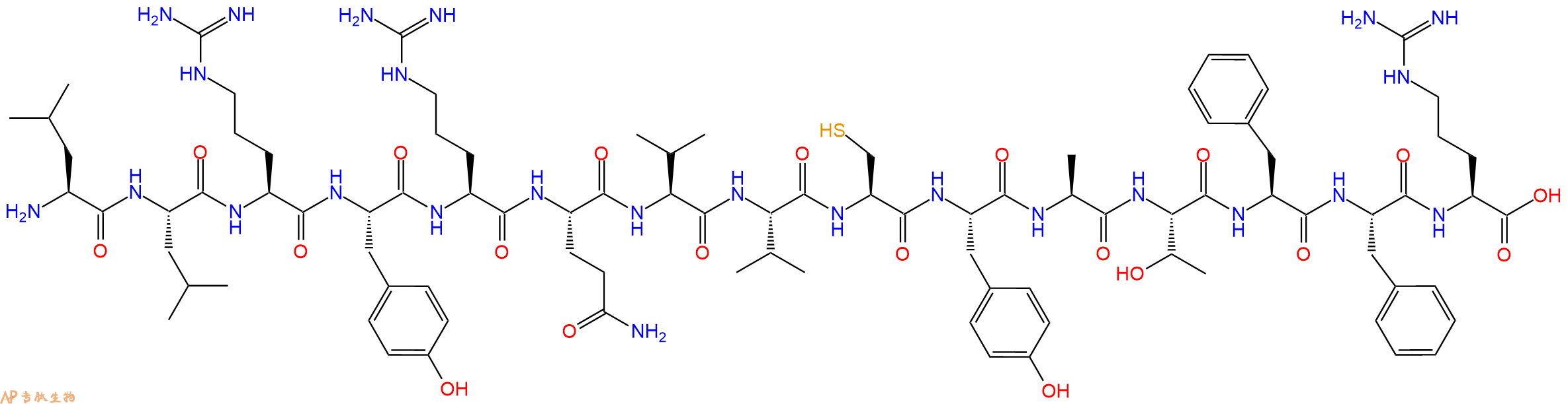 多肽LLRYRQVVCYATFFR的参数和合成路线|三字母为Leu-Leu-Arg-Tyr-Arg-
