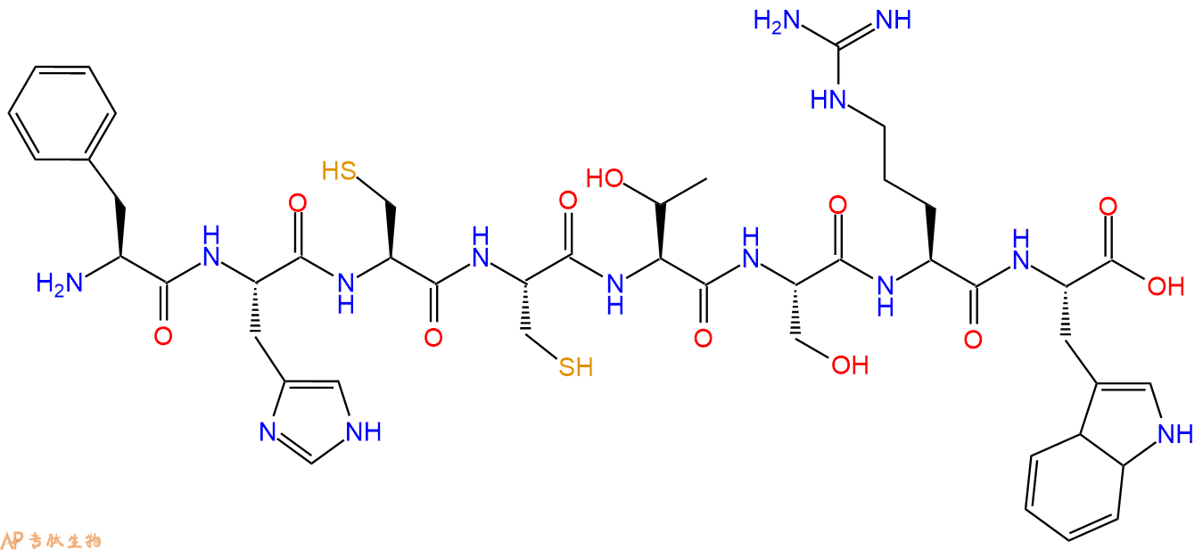多肽FHCCTSRW的参数和合成路线|三字母为Phe-His-Cys-Cys-Thr-Ser-Arg