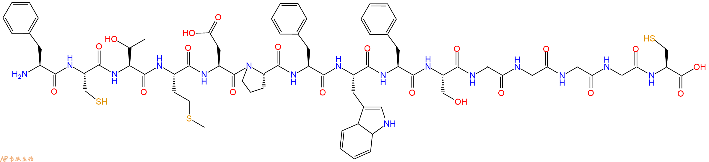 多肽FCTMDPFWFSGGGGC的参数和合成路线|三字母为Phe-Cys-Thr-Met-Asp-