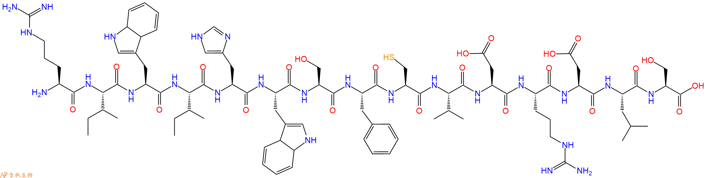 多肽RIWIHWSFCVDRDLS的参数和合成路线|三字母为Arg-Ile-Trp-Ile-His-