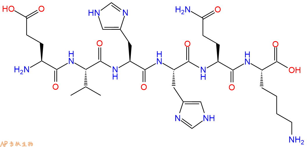多肽EVHHQK的参数和合成路线|三字母为Glu-Val-His-His-Gln-Lys|专肽生物产