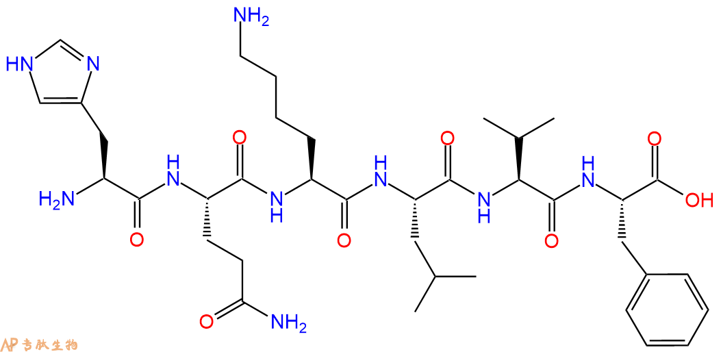 多肽HQKLVF的参数和合成路线|三字母为His-Gln-Lys-Leu-Val-Phe|专肽生物产