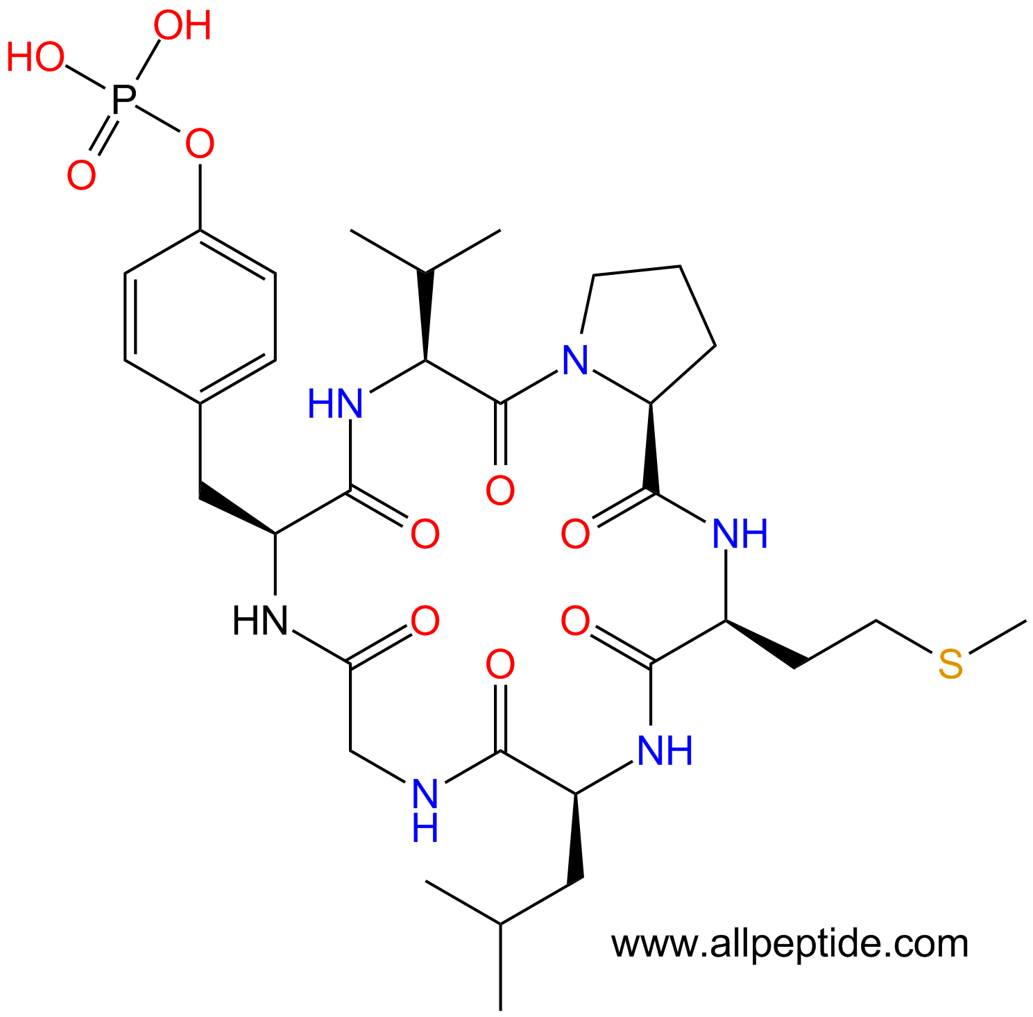 专肽生物产品环六肽c(Gly-Tyr(PO3H2)-Val-Pro-Met-Leu)158778-21-3