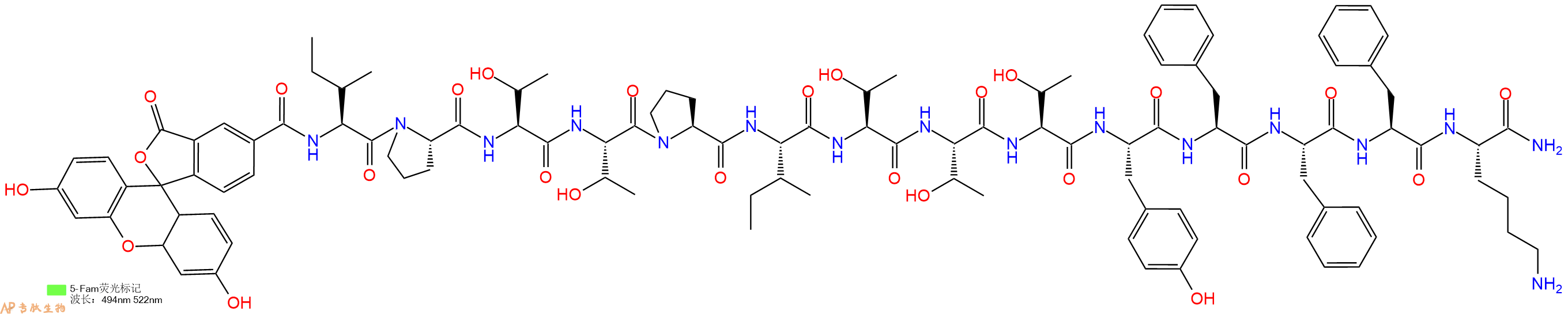 专肽生物产品荧光标记肽5FAM-IPTTPITTTYFFFK-NH2